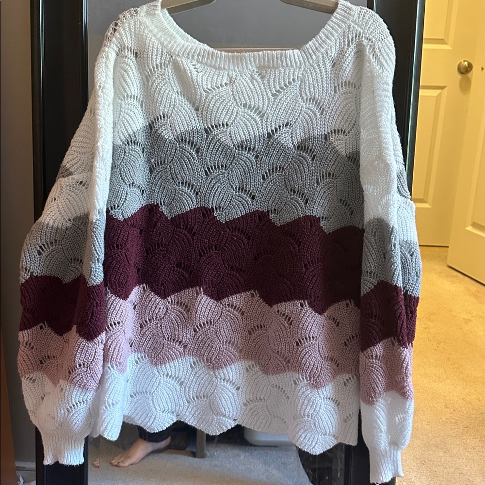 BiBi Textured Knit Sweater in Burgundy, Pink, Gray and White - Picture 7 of 7